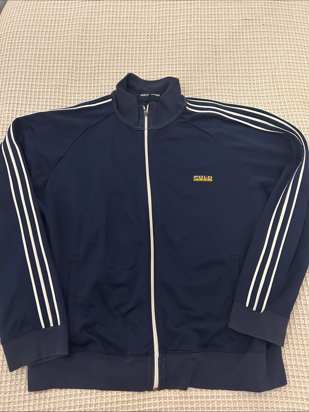 Polo by Ralph Lauren Navy Zip-Front Track Jacket with White Stripes